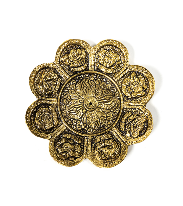 Brûleur d'encens, richement décoré des 8 symboles bouddhistes bienfaisants